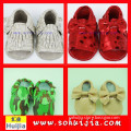 High Quality Chinese factory hot sale sweet bow and tassels sandals cow leather girls first walking shoes